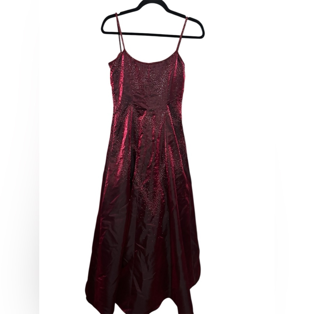 VTG Sue Wong Nocturne Burgundy Hand Beaded Formal Gown Spaghetti Straps 6